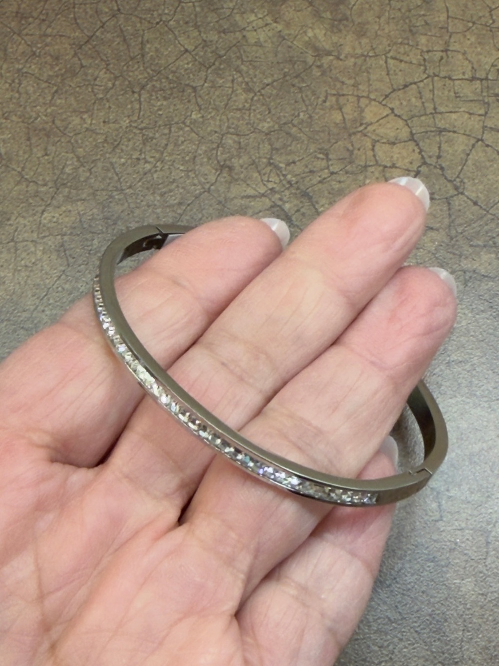 Crystal-Accented Gunmetal Bangle Bracelet